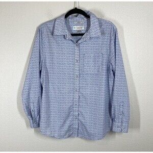 Coolibar Blue Chevron UPF 50+ Button Down Shirt Long Sleeve Women Medium Top